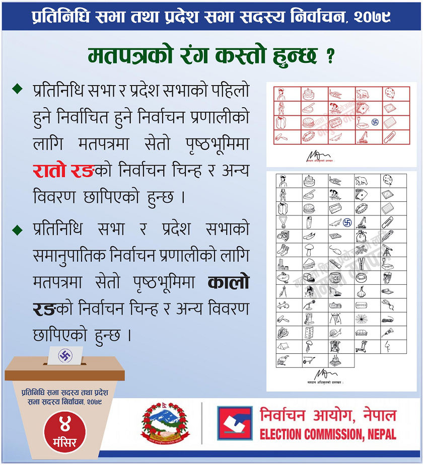 ४ मंसिर निर्वाचन : मतपत्रको रंग कस्तो हुन्छ ?