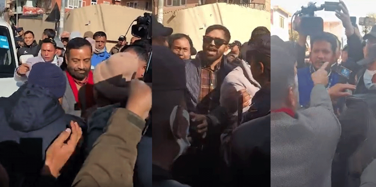 काँग्रेस पार्टी कार्यालयमा प्रदर्शनरत समूह र नेता निधिबीच चर्काचर्की