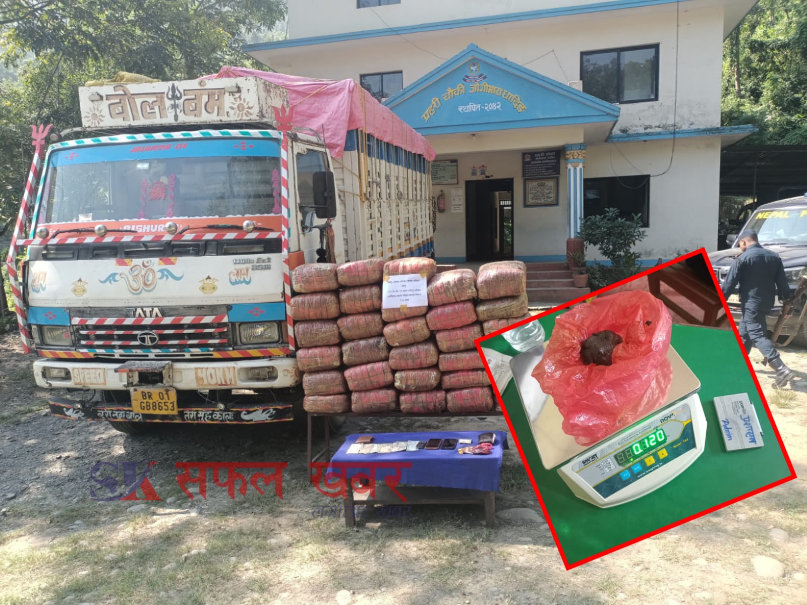 भारतीय नम्बर प्लेटको ट्रकबाट २१९ केजी गाँजा बरामद