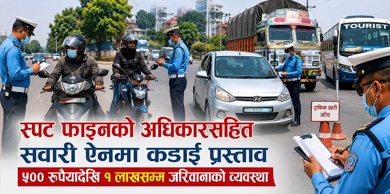 स्पट फाइनको अधिकारसहित सवारी ऐनमा कडाइ प्रस्ताव, ५०० रुपैयाँदेखि १ लाखसम्म जरिवानाको व्यवस्था
