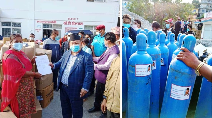 अनुदान प्राप्त स्वास्थ्य सामग्रीमा वन मन्त्री आलेको रजाई, निजी सहयोग भन्दै आफ्नो पोष्टर नै अंकित गरेर गृहजिल्लामा बाँडे स्वास्थ्य सामग्री