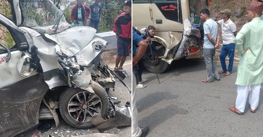 सहजपुरमा इभी हायससँग बस ठोक्किँदा तीन जना घाइते