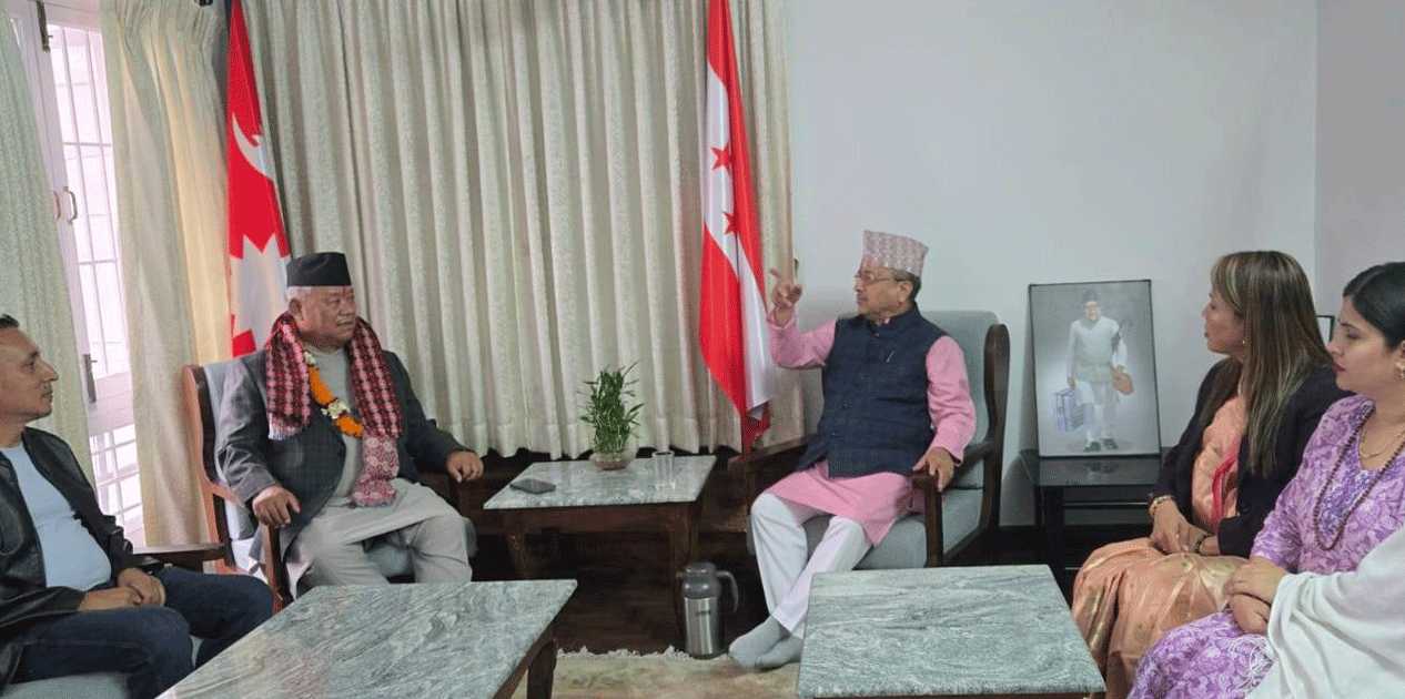 काँग्रेस संसदीय दलका नेता आङ्देम्बे र पूर्णबहादुर खड्काबीच भेटवार्ता