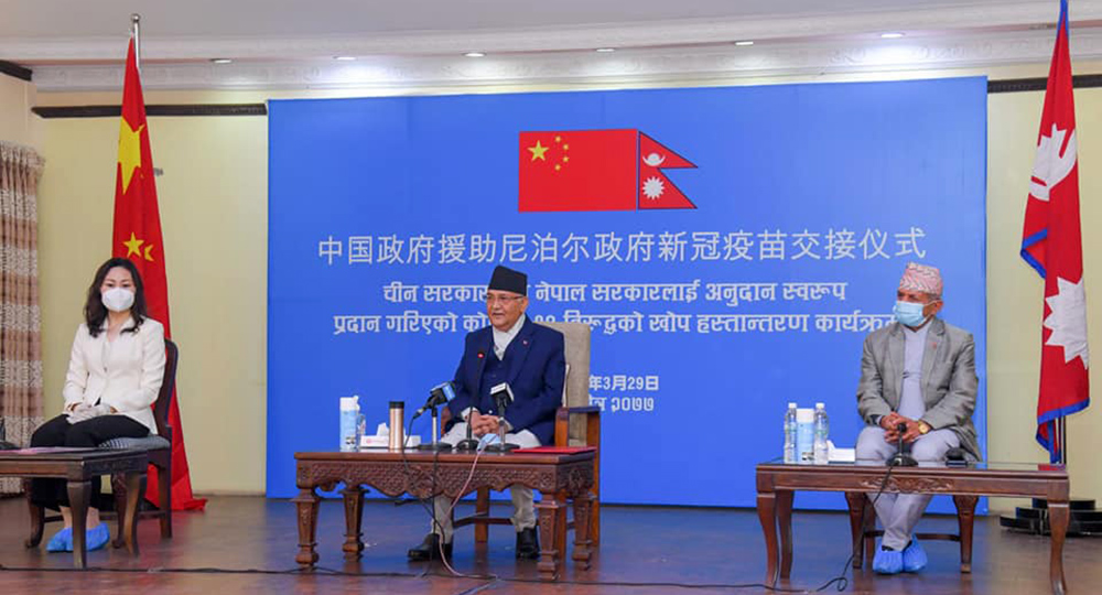 खोप हस्तान्तरण नेपाल र चीनबीच सृदृढ सम्बन्ध बनाउन थप योगदान : प्रधानमन्त्री ओली