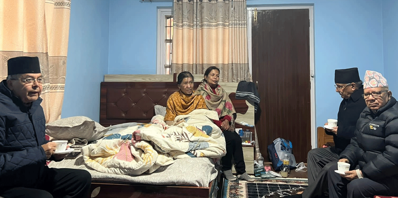 झलनाथ पत्नी चित्रकारको स्वास्थ्य अवस्था बुझ्न डल्लु पुगे ‘प्रचण्ड’ र माधव नेपाल