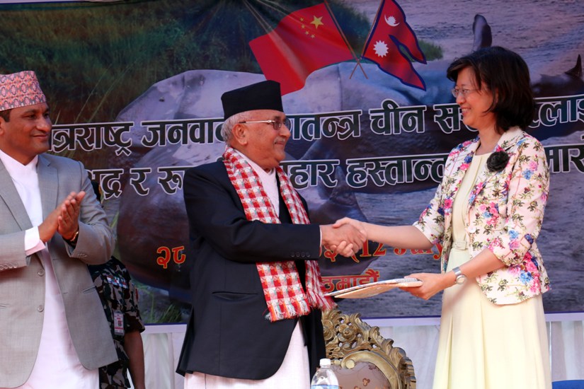 गैंडा उपहारले चीनसँगको सम्बन्ध थप प्रगाढ : प्रधानमन्त्री ओली